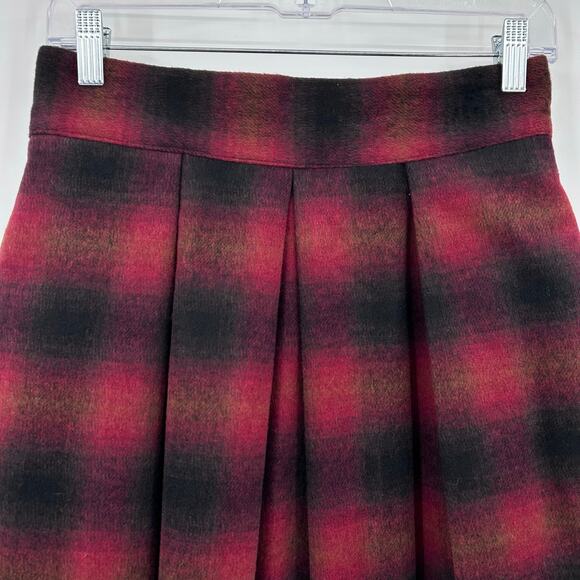 Free People High-Waist Pleated Plaid Mini Skirt Red Black Grunge Womens Size 4 - Picture 4 of 12